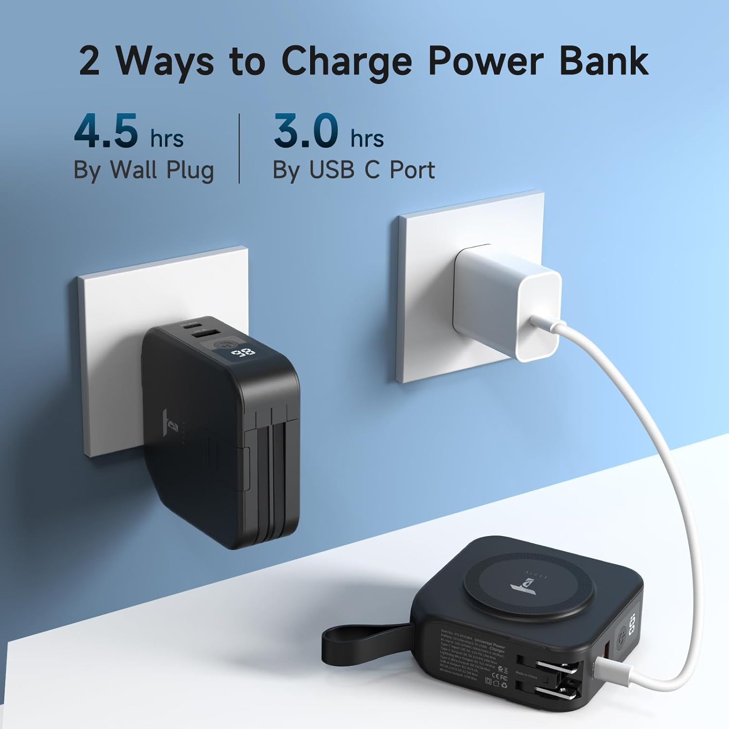 Powerpack Universal 5 in 1 Travel Power Bank - for Magsafe Battery Pack,10000mAh Power Bank with Built in Cable - Wireless Portable Charger for iPhone 15/15 Pro/ProMax, iPhone 14/13/12 Series - Image 6