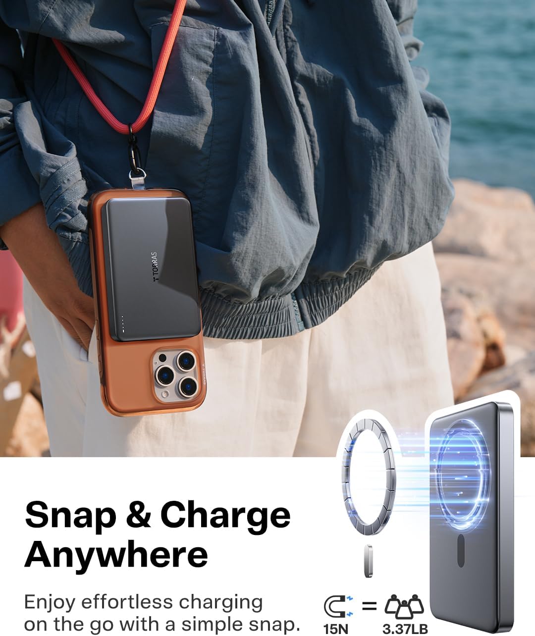 TORRAS MiniMag Power Bank,Ultra-Slim 10,000mAh Magnetic Wireless Portable Charger, 22.5W Fast Charging iPhone Air MagSafe Battery Pack Designed for iPhone 17 Pro Max/17 Pro/Air/16/15/14/13/12, Gray - Image 4