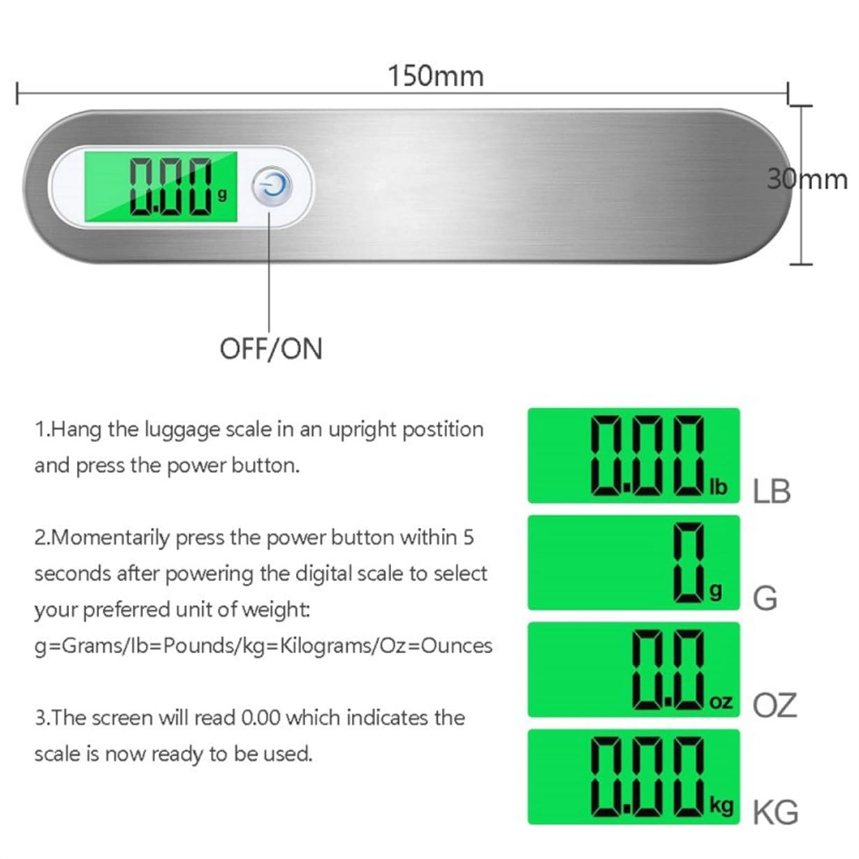 Luggage Scale, 50kg Hand Hanging Portable Travel Scale with Hook Electronic Baggage Weight Measuring Digital Weighing - Image 2