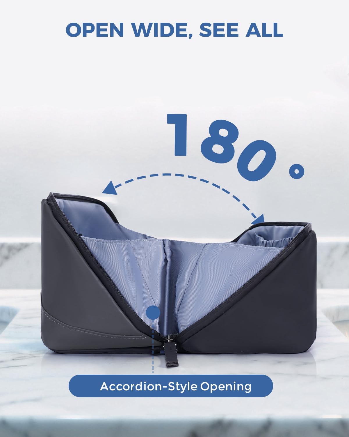 WANDF Toiletry Bag for Men, PU Leather Travel Organizer with Detachable Waterproof Hanging Pouch, Open-Flat Dopp Kit Shaving Bag with Wet Pocket for Travel Toiletries Accessories (Dark Gray) - Image 5