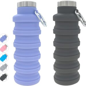YCT Collapsible Water Bottle 17oz（500ml），Travel Portable Sport Water Bottle，Reusable Silicone Foldable Water Bottles for Gym Camping Hiking (Purple+Black)