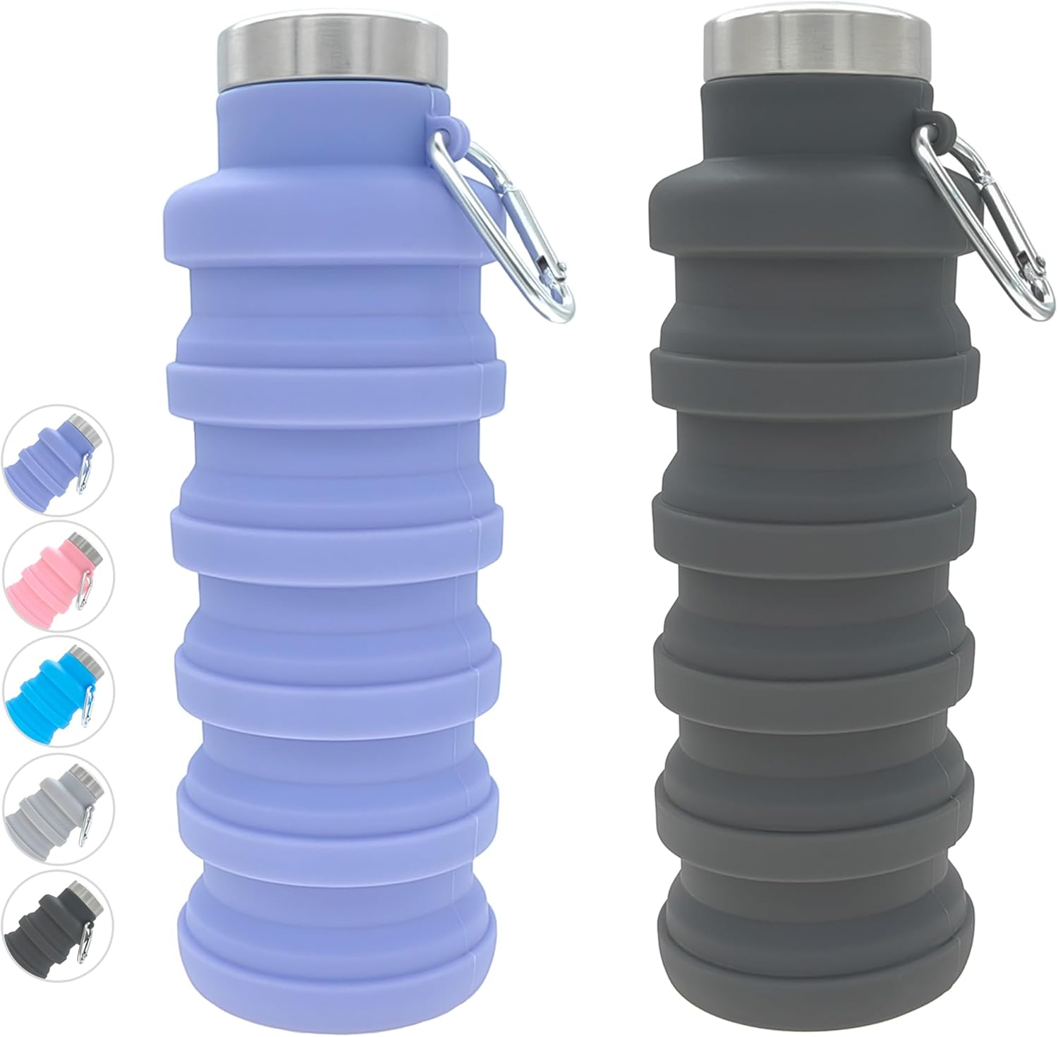 YCT Collapsible Water Bottle 17oz(500ml),Travel Portable Sport Water Bottle,Reusable Silicone Foldable Water Bottles for Gym Camping Hiking (Purple+Black)