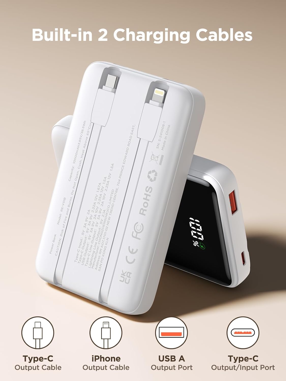 Aioneus Portable Charger, 10000mAh Power Bank 22.5W Fast Charging Portable Charger with Built in Cable Battery Pack USB C Travel Charger for iPhone11 12 13 14 15 16 Samsung GalaxyS24 S23 Android(1 Pk) - Image 5