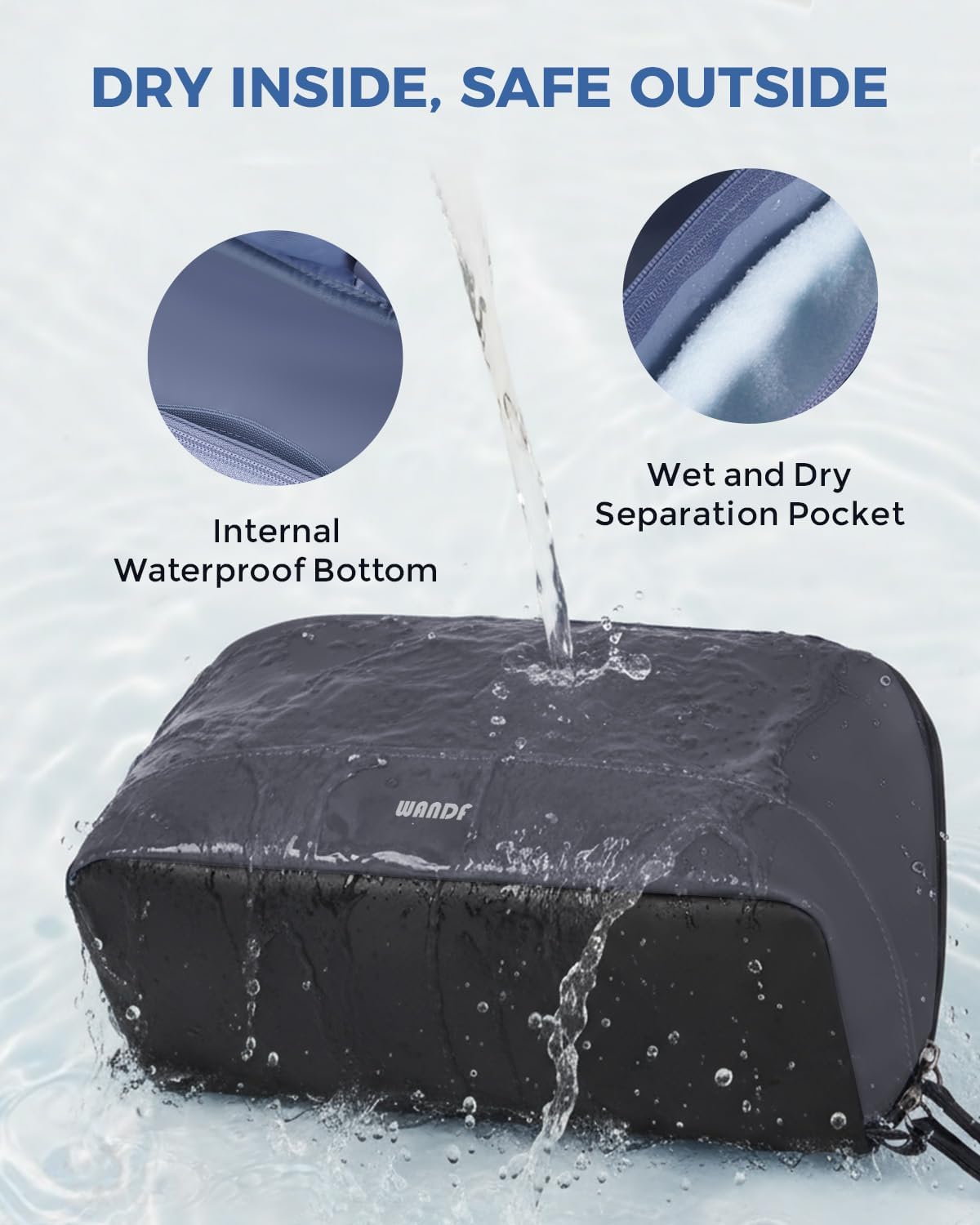 WANDF Toiletry Bag for Men, PU Leather Travel Organizer with Detachable Waterproof Hanging Pouch, Open-Flat Dopp Kit Shaving Bag with Wet Pocket for Travel Toiletries Accessories (Dark Gray) - Image 4