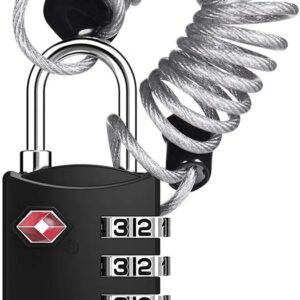 ZHEGE Luggage Lock, TSA Approved Travel Lock, 4 Digit Combination Padlock with Flexible Cable (30 Inch) for Suitcase, Backpack, Cabinet, Drawer (1 Pack, Black)