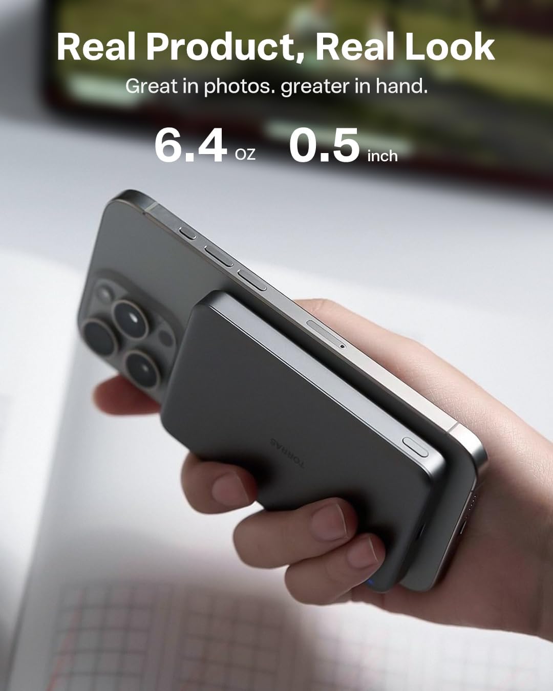 TORRAS MiniMag Power Bank,Ultra-Slim 10,000mAh Magnetic Wireless Portable Charger, 22.5W Fast Charging iPhone Air MagSafe Battery Pack Designed for iPhone 17 Pro Max/17 Pro/Air/16/15/14/13/12, Gray - Image 9