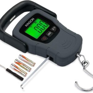 Digital Hanging Luggage Scale with Comfortable Handle and Large Hook, 110lb/50kg, Backlit Portable Scale for Travel Fishing with Tare/Hold Function, AAA Batteries Included, Grey