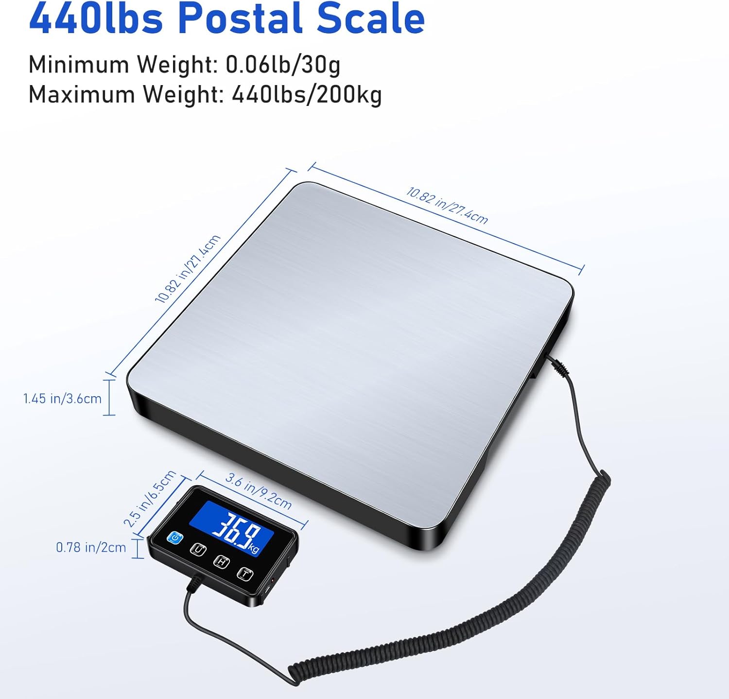 Shipping Scale, 440lb/0.5oz High Accuracy Digital Scale for Packages with Hold, Tare Function, Postal Scale for Small Business, Luggage, Home Use (Battery & Charging Cable Include) - Image 2