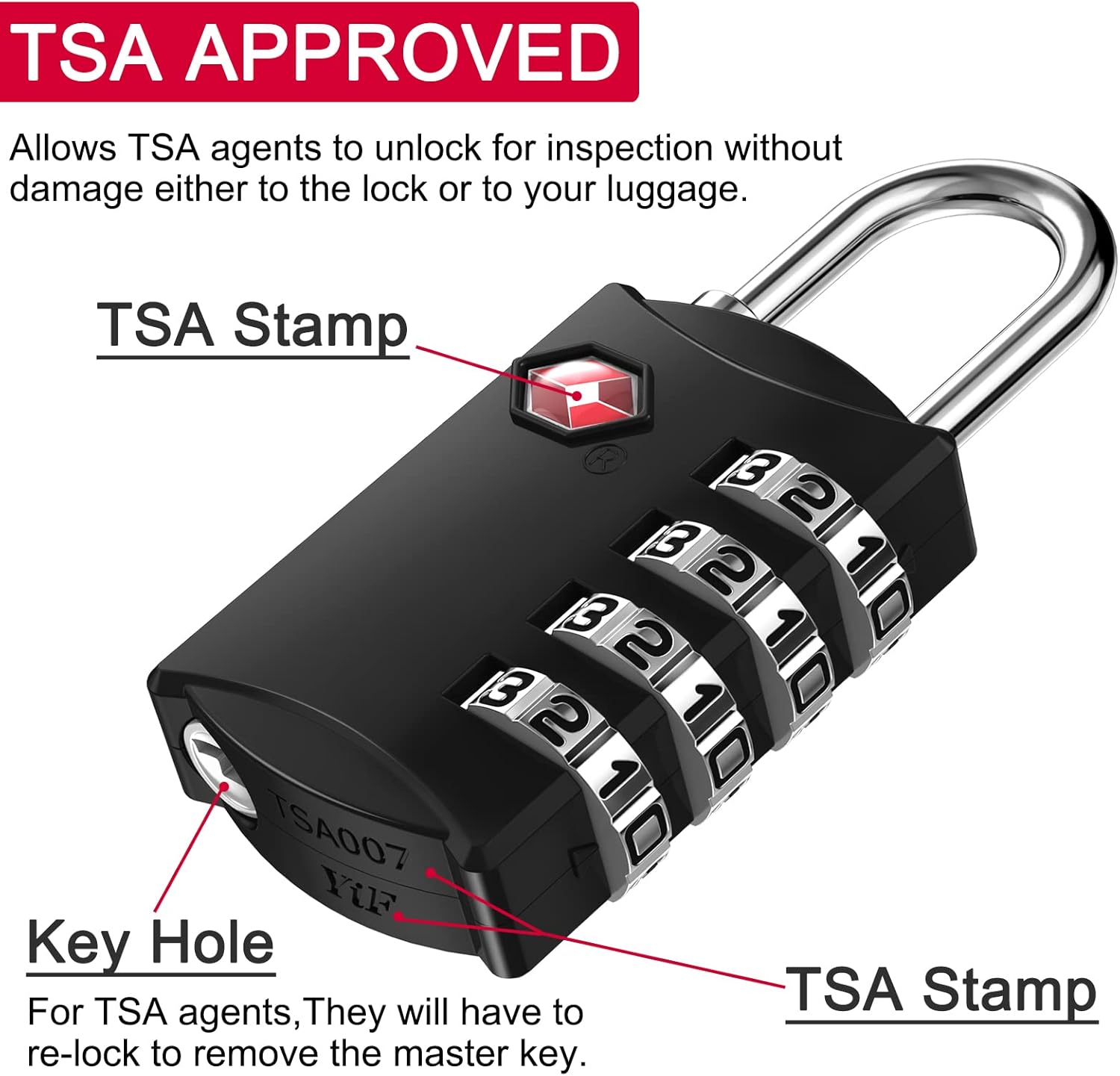 ZHEGE Luggage Lock, TSA Approved Travel Lock, 4 Digit Combination Padlock with Flexible Cable (30 Inch) for Suitcase, Backpack, Cabinet, Drawer (1 Pack, Black) - Image 3