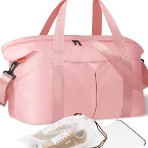 Duffle Bag for Travel, Carry-on Travel Bag with Trolley Sleeve, Sport Gym Bag for Women, Overnight Bag for Men, Hospital Bag for Labor and Delivery (Pink)