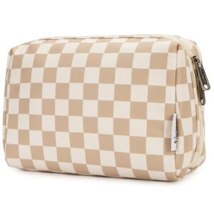Narwey Checkered Makeup Bag Travel Cosmetic Bag Organizer Toiletry Bag Make Up Bags with Compartments for Women Girls (Large, Light Checkerboard)
