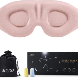 MZOO Luxury Sleep Eye Mask for Side Sleeper Men Women, Zero Eye Pressure 3D Sleeping Mask, Light Blocking Patented Design Night Blindfold, Soft Eye Shade Cover for Travel, Pink