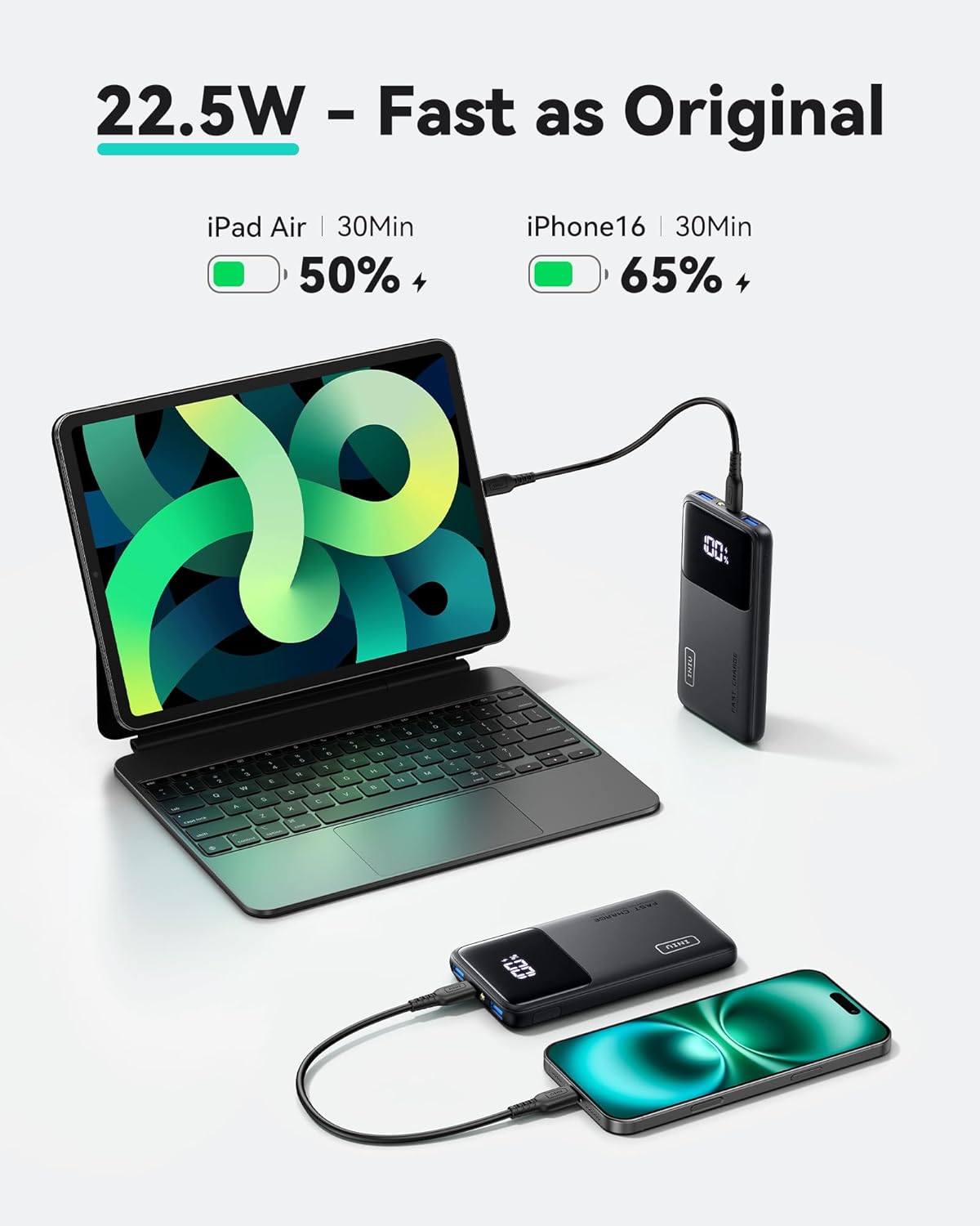 INIU Portable Charger, Slimmest Fast Charging 10000mAh USB C in/Out Power Bank, 22.5W PD3.0 QC4+ Battery Pack, Portable Phone Charger for iPhone 16 15 14 13 12 Pro Samsung S22 S21 Google AirPods iPad - Image 2