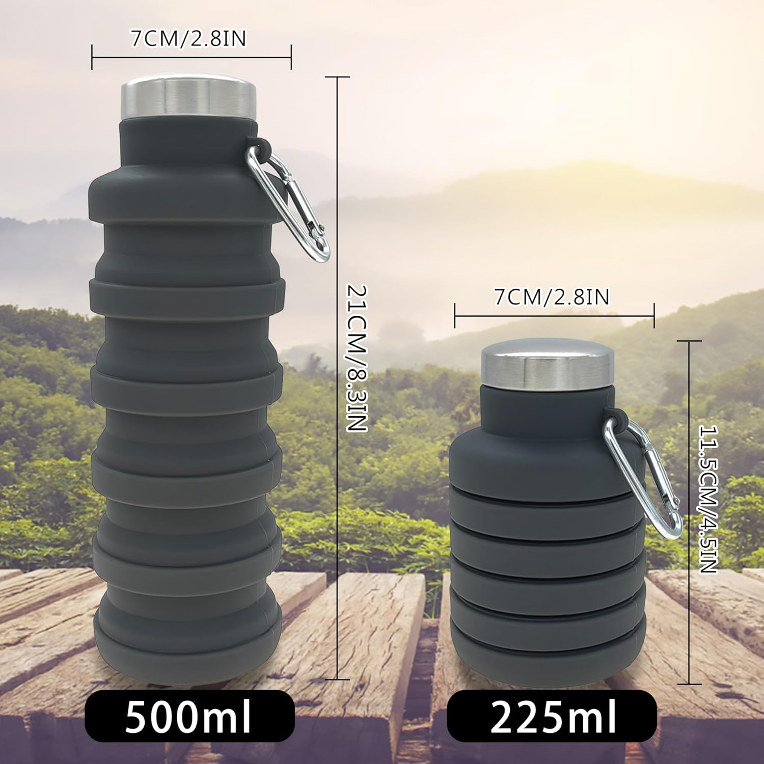 YCT Collapsible Water Bottle 17oz(500ml),Travel Portable Sport Water Bottle,Reusable Silicone Foldable Water Bottles for Gym Camping Hiking (Purple+Black) - Image 5