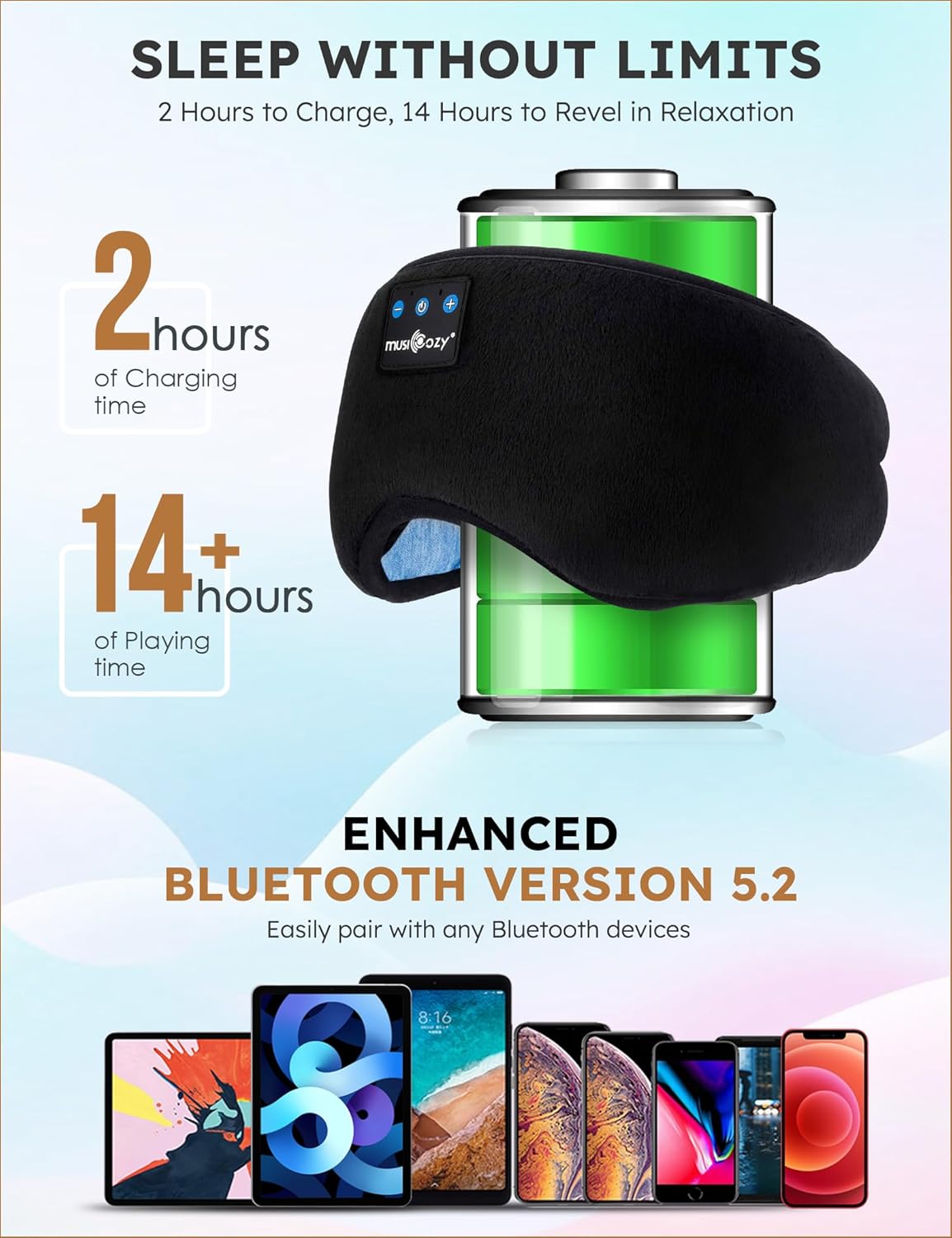 MUSICOZY Sleep Headphones Bluetooth 5.4 Headband Sleeping Eye Mask for Mom Women Men Wireless Music Earbuds Earphones for Side Sleepers Built-in HD Speakers Cool Gadgets Unique Gifts - Image 3
