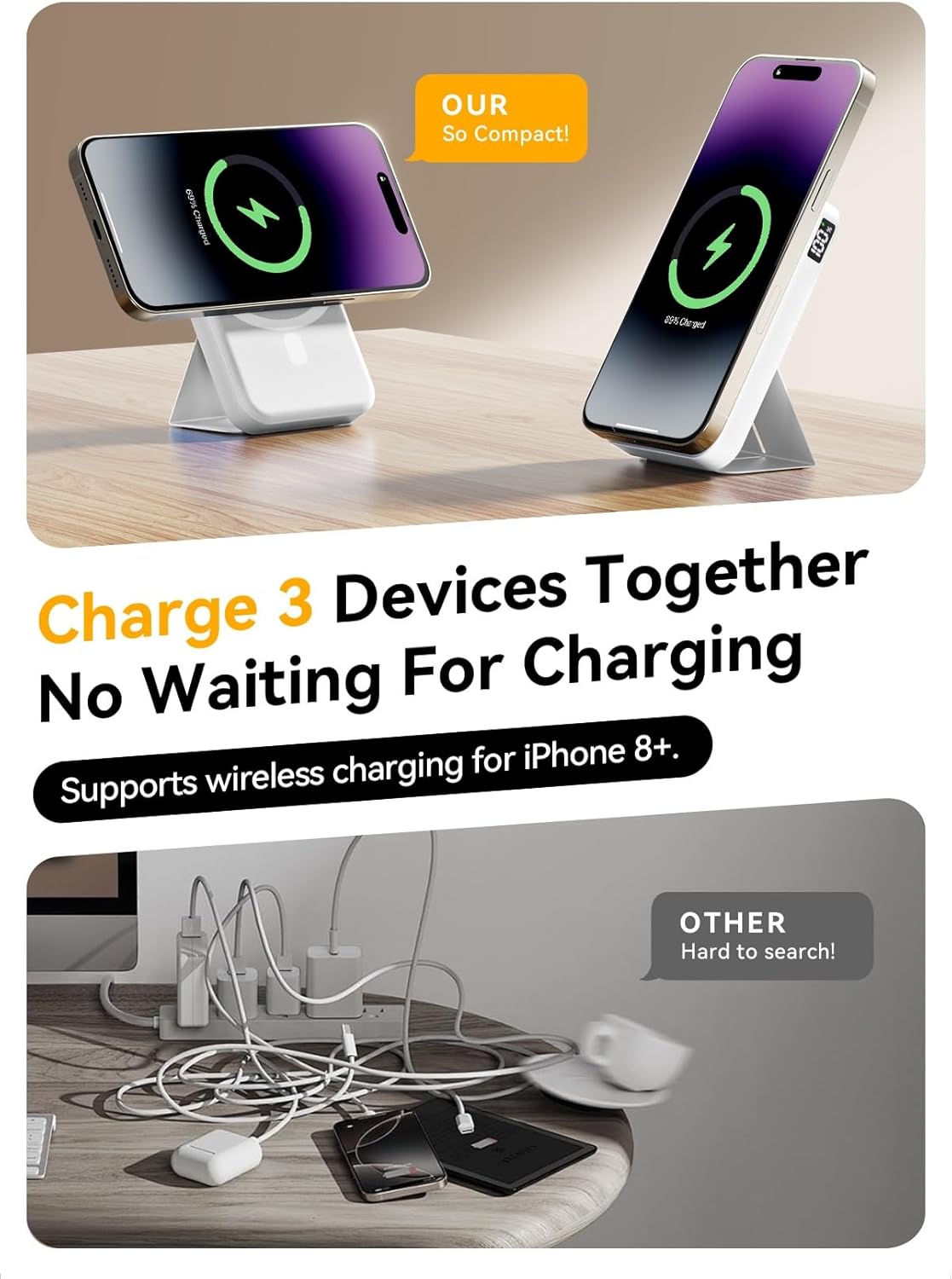 Magnetic Portable Charger, 10000mAh Power Bank with Leather Foldable Stand - Travel Essentials, USB-C 20W Fast Charging for Magsafe Battery Pack, Compatible with iPhone 17/16/15/14/13 Series - Image 5