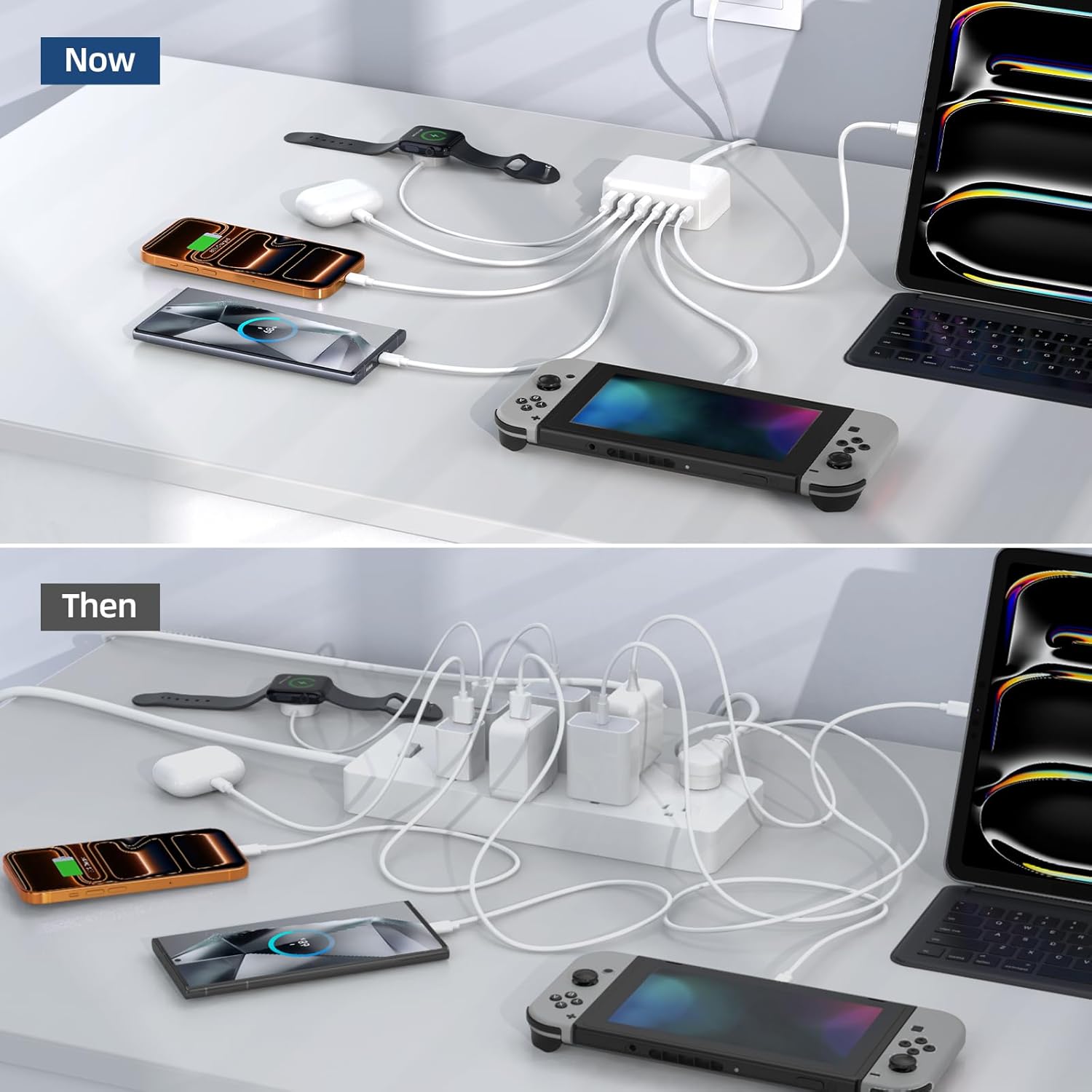 USB C Charger Block, 100W GaN 6 Port PD USB C QC USB A Wall Charger Adapter Plug Cube, Super Fast Type C Charging Station Hub for iPhone 17 16 15 14 13 Pro Max iPad Samsung Pixel 5ft Extension Cord - Image 8