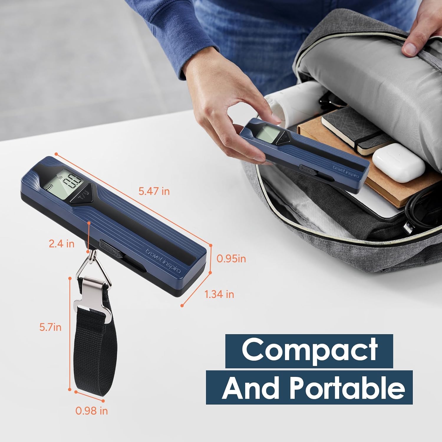 travel inspira Luggage Scale Battery-Free, Travel Essentials, Portable Handheld Digital Suitcase Weight Scale for for Travel Accessories, 110lbs/50kg (Dark Blue) - Image 8