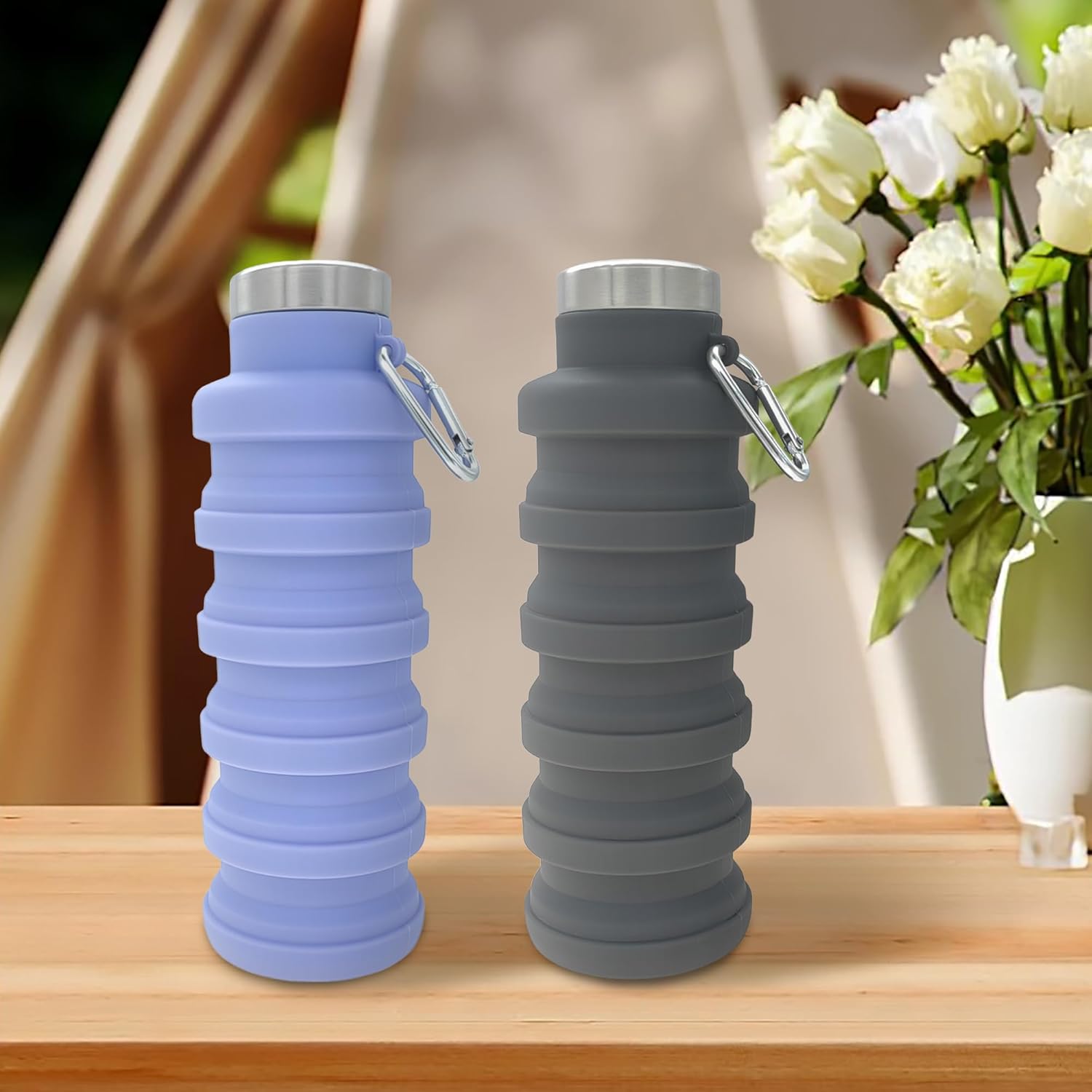 YCT Collapsible Water Bottle 17oz(500ml),Travel Portable Sport Water Bottle,Reusable Silicone Foldable Water Bottles for Gym Camping Hiking (Purple+Black) - Image 8