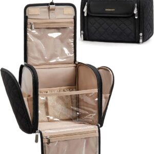 BAGSMART Makeup Bag for Women with Hanging Hook - Portable Cosmetic Case, Large Capacity Door Room Essentials Travel Organizer for Full Sized Cosmetics and Toiletries, Black