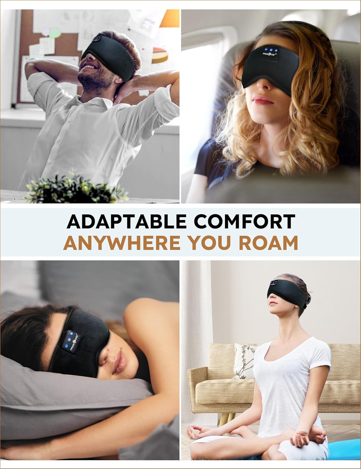 MUSICOZY Sleep Headphones Bluetooth 5.4 Headband Sleeping Eye Mask for Mom Women Men Wireless Music Earbuds Earphones for Side Sleepers Built-in HD Speakers Cool Gadgets Unique Gifts - Image 7