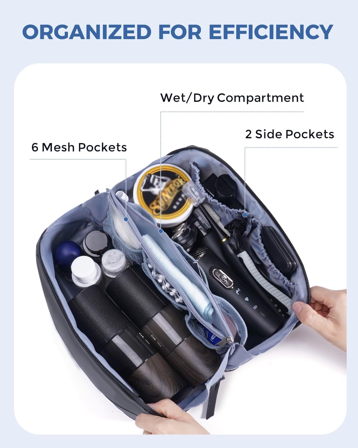 WANDF Toiletry Bag for Men, PU Leather Travel Organizer with Detachable Waterproof Hanging Pouch, Open-Flat Dopp Kit Shaving Bag with Wet Pocket for Travel Toiletries Accessories (Dark Gray) - Image 7