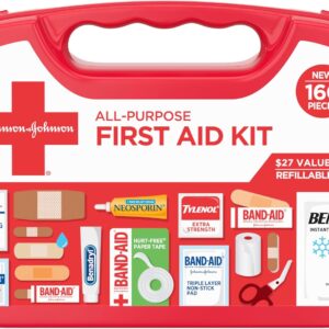 All-Purpose Portable Compact First Aid Kit for Minor Cuts, Scrapes, Sprains & Burns, Perfect for Home, Car, Travel, Camping Essentials & Outdoor Emergency Kit, 160 Pieces