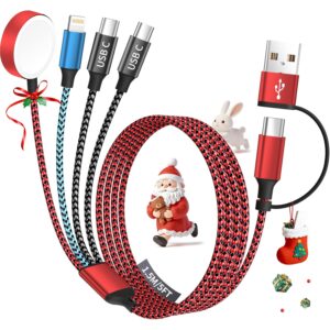 Travel Essentials 4in2 Multi Charging Cable for Apple Watch Charger,USB A/C to Dual Type C/IP/iWatch Charger,Travel Chargers for Multiple Devices Compatible with iWatch Series&iPhone 17-12 5FT
