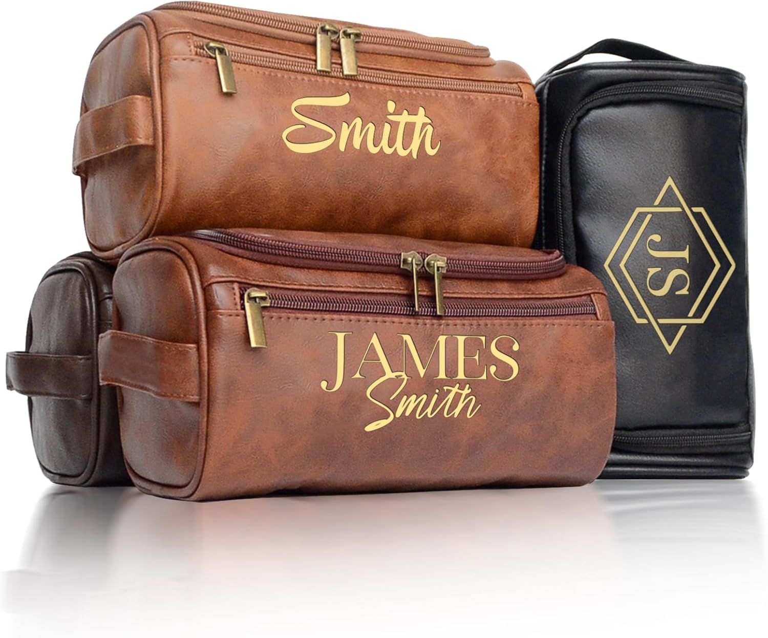 Personalized Toiletry Bag for Men, Engraved Name Initials Toiletry Bag, Customized Monogram Travel Shaving Dopp Kit for Groomsmen, Gift for Christmas, Birthday, Dad, Husband (Brown)
