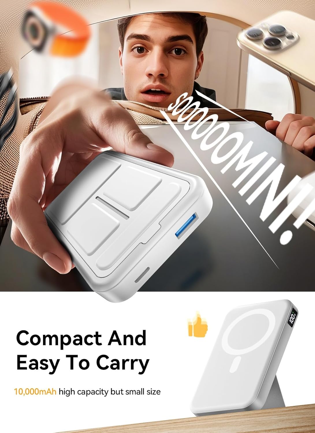 Magnetic Portable Charger, 10000mAh Power Bank with Leather Foldable Stand - Travel Essentials, USB-C 20W Fast Charging for Magsafe Battery Pack, Compatible with iPhone 17/16/15/14/13 Series - Image 7