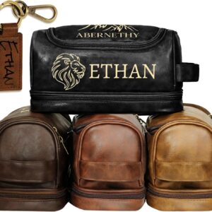Personalized Leather Toiletry Bag for Men, Gifts for Men, Custom Mens Toiletries Travel Kit, Customize Shaving Bags, Men's Gift Ideas for Christmas, Anniversary, Birthday, Dad, Grandpa, Lover