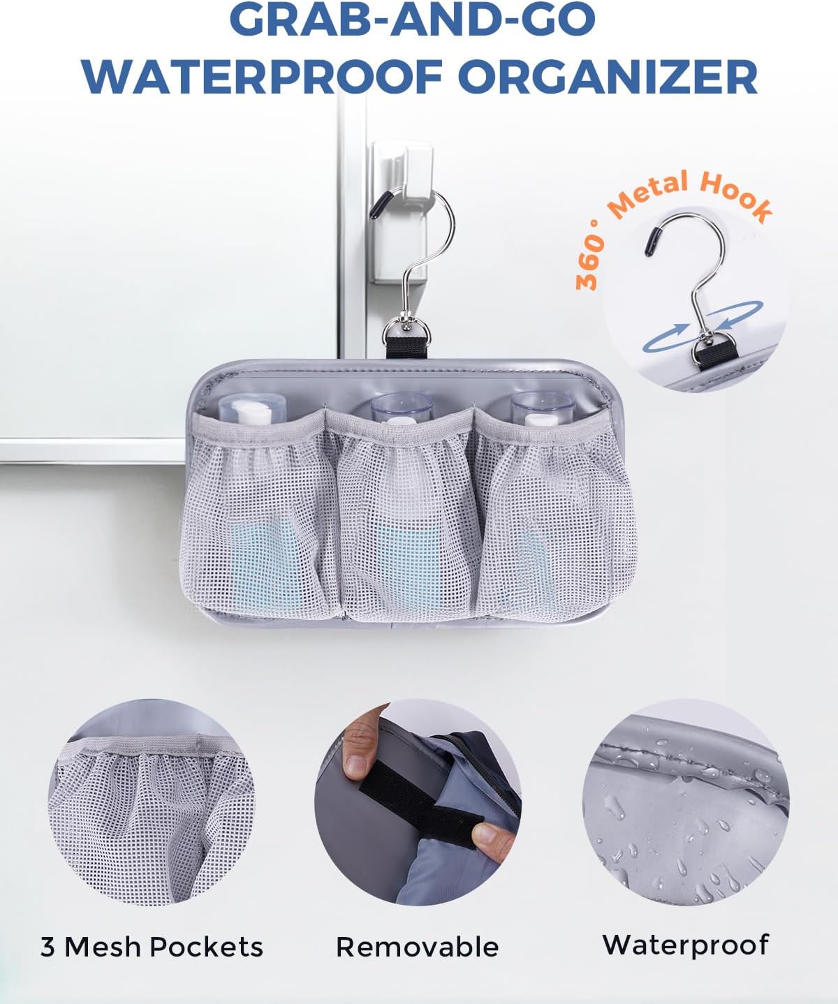 WANDF Toiletry Bag for Men, PU Leather Travel Organizer with Detachable Waterproof Hanging Pouch, Open-Flat Dopp Kit Shaving Bag with Wet Pocket for Travel Toiletries Accessories (Dark Gray) - Image 2