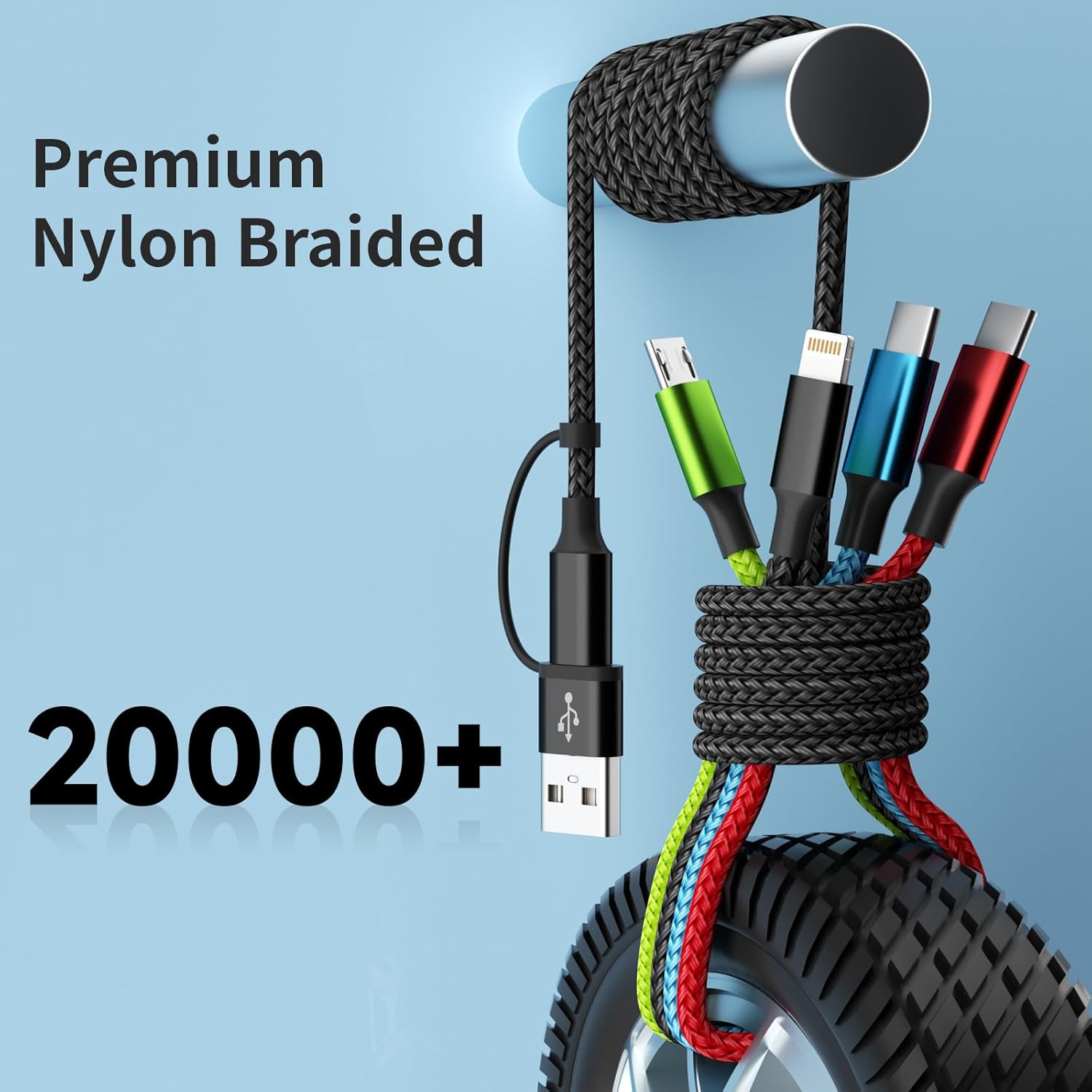 Travel 4 in 2 Multi Charging Cable with Dual Type-C, USB A/USB C Chargers for Multiple Devices, Multiple Charger Cord Compatible with Most Cell Phones/Tablets and More (1Pack, 5FT) - Image 7