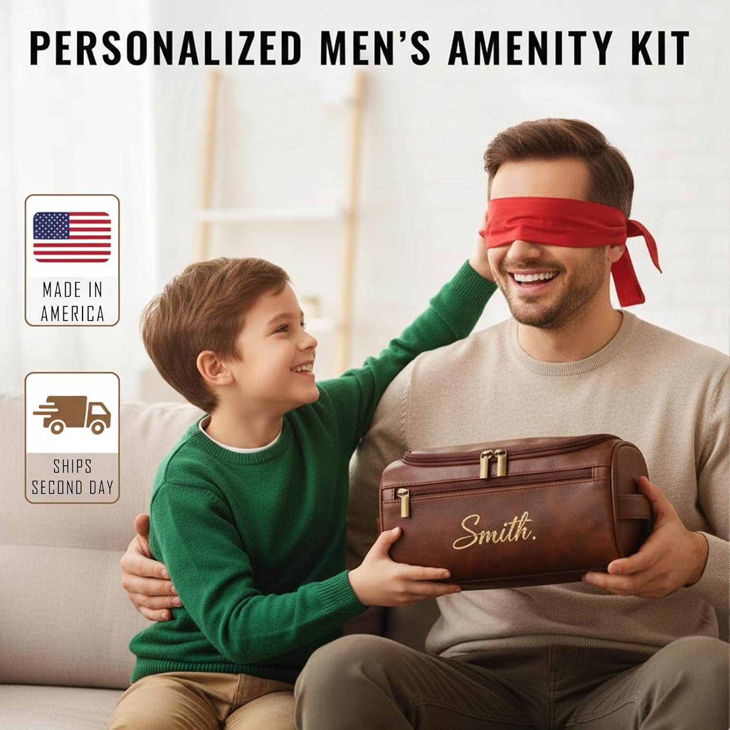 Personalized Toiletry Bag for Men, Engraved Name Initials Toiletry Bag, Customized Monogram Travel Shaving Dopp Kit for Groomsmen, Gift for Christmas, Birthday, Dad, Husband (Brown) - Image 3