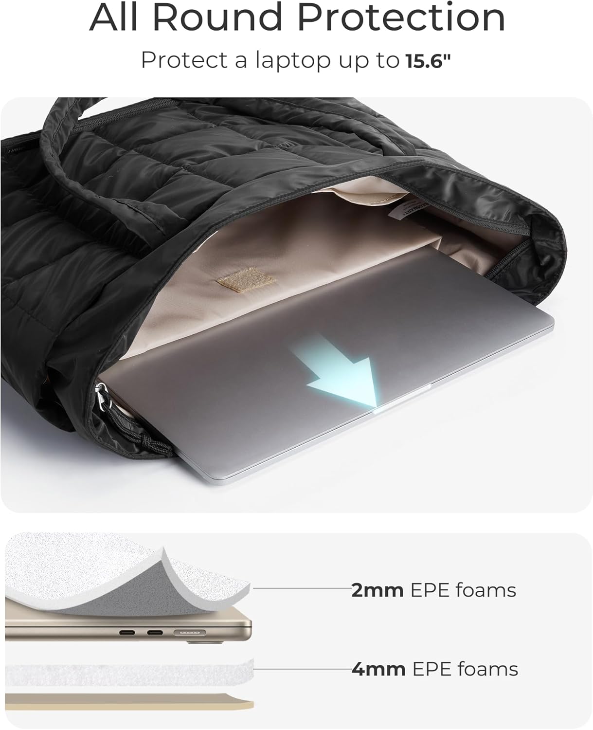 BAGSMART Expandable Tote Bag for Women, Puffer Work Tote Handbag, Quilted Carry On Bag for Travel Gym - Image 5