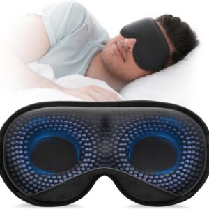 YFONG Weighted Sleep Mask, Women Men 3D Blocking Lights Sleeping Mask (4.2oz/120g), Pressure Relief Night Sleep Eye Mask with Adjustable Strap, Eye Cover Blindfold for Travel Nap Yoga, Black