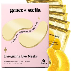 grace & stella Award Winning Under Eye Mask - Xmas Stocking Stuffers under 10, Gel Eye Patches for Dark Circles, Puffy Eyes, Wrinkles, Undereye Bags, Gifts for Women - Vegan, Self Care (6 Pairs, Gold)