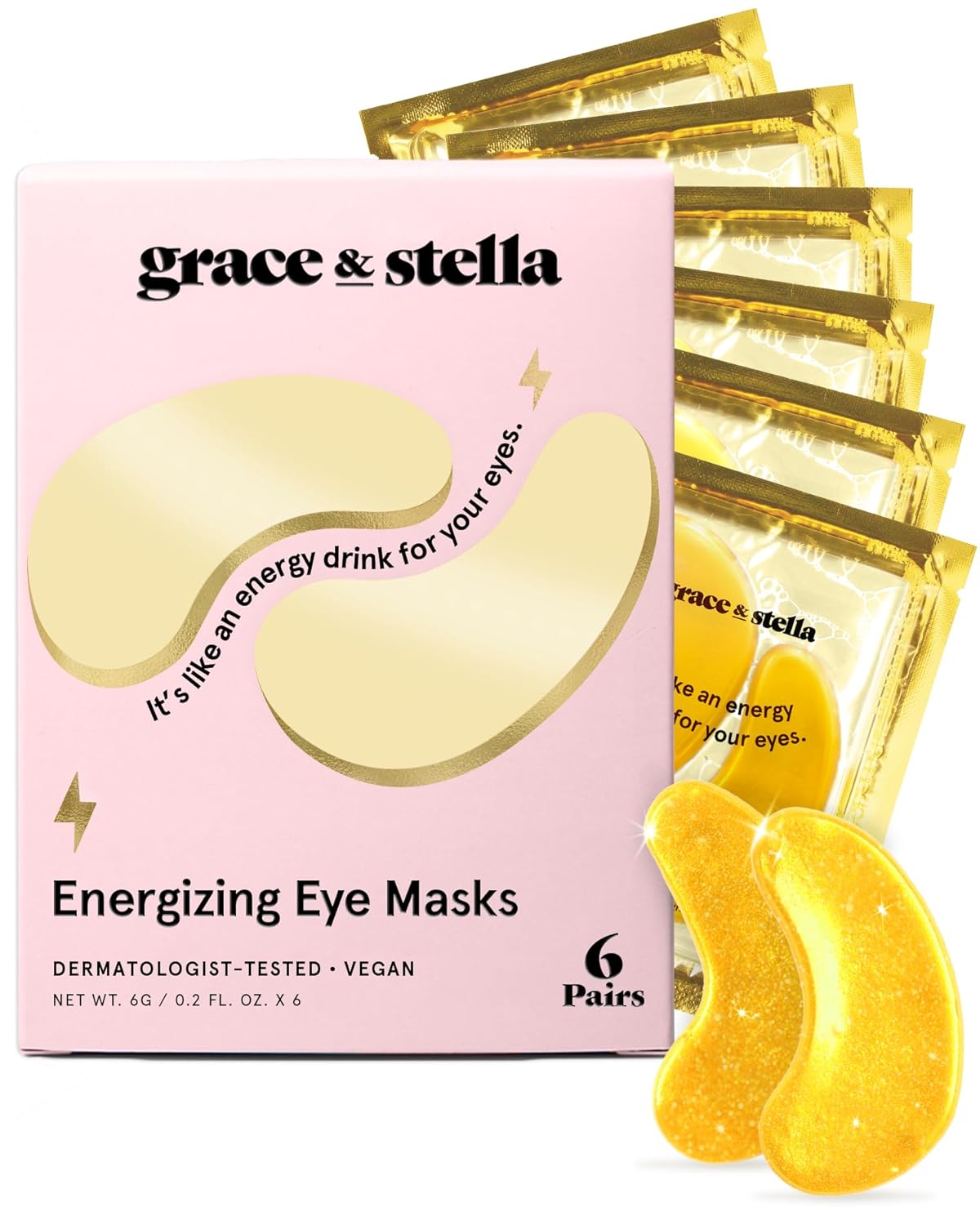 grace & stella Award Winning Under Eye Mask - Xmas Stocking Stuffers under 10, Gel Eye Patches for Dark Circles, Puffy Eyes, Wrinkles, Undereye Bags, Gifts for Women - Vegan, Self Care (6 Pairs, Gold)