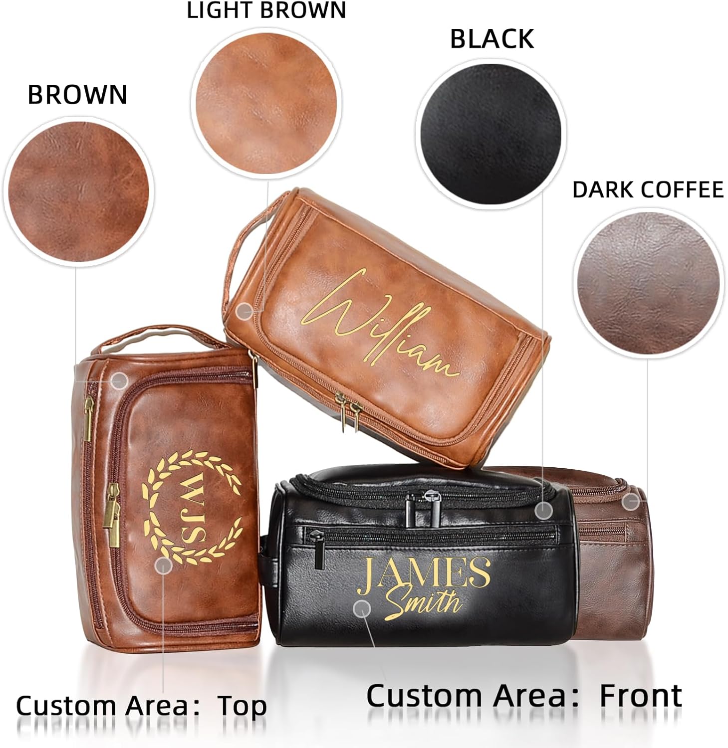 Personalized Toiletry Bag for Men, Engraved Name Initials Toiletry Bag, Customized Monogram Travel Shaving Dopp Kit for Groomsmen, Gift for Christmas, Birthday, Dad, Husband (Brown) - Image 6
