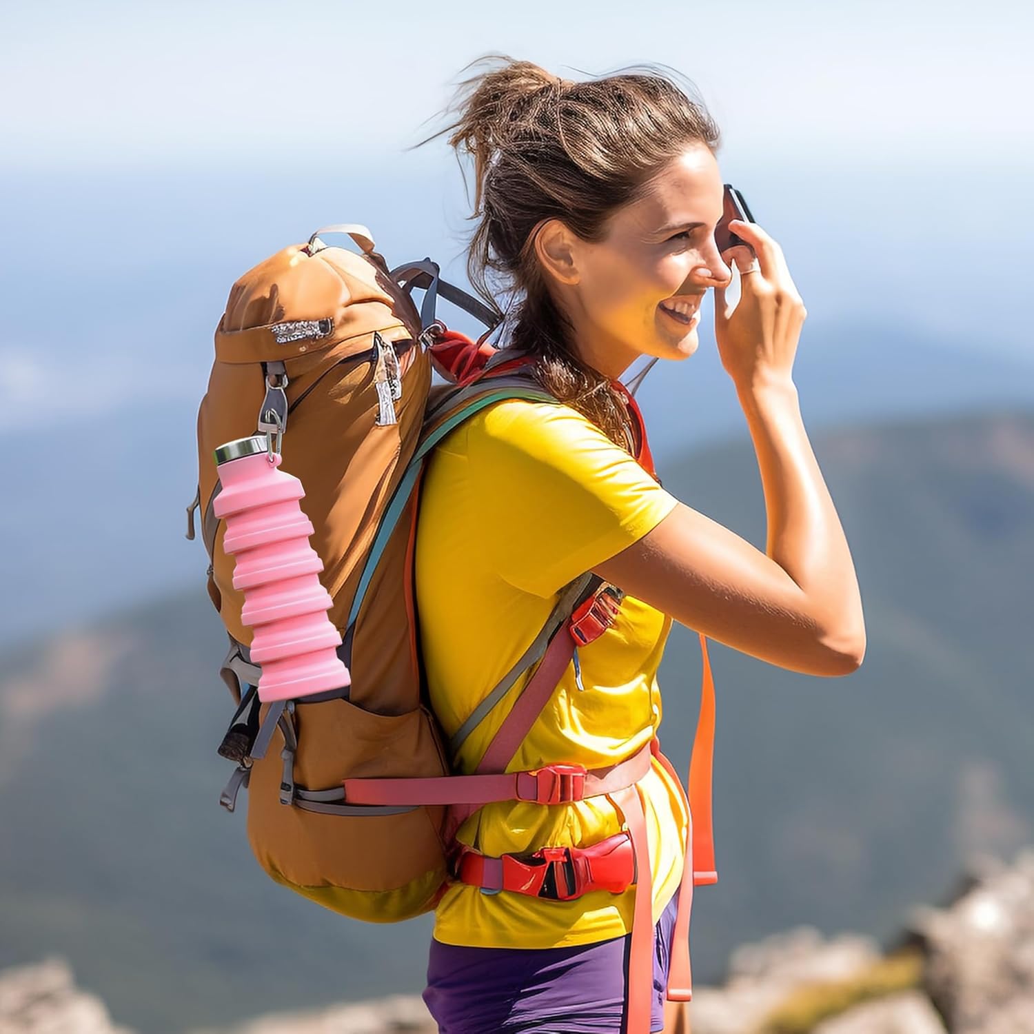 YCT Collapsible Water Bottle 17oz(500ml),Travel Portable Sport Water Bottle,Reusable Silicone Foldable Water Bottles for Gym Camping Hiking (Purple+Black) - Image 7