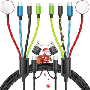 Travel Essentials 4 in 2 Multi Charging Cable for Apple iWatch Charger, USB A/USB C Multiple Charger Cord for iWatch Ultra/SE/10-2, iPhone 17-11, Galaxy S25-21, iPad (2PACK 5FT)