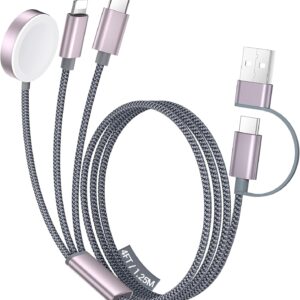 Temdan for Travel Essentials,3 in 2 USB C Cable for Apple Watch Charger/iPhone 17 Charger/Lightning,Multi Charging Cable Cord,Vacation Camping Essentials,Portable Designed for iWatch &iPhone 16-12-4FT