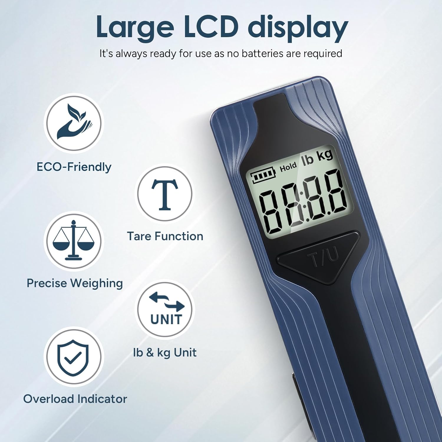 travel inspira Luggage Scale Battery-Free, Travel Essentials, Portable Handheld Digital Suitcase Weight Scale for for Travel Accessories, 110lbs/50kg (Dark Blue) - Image 2