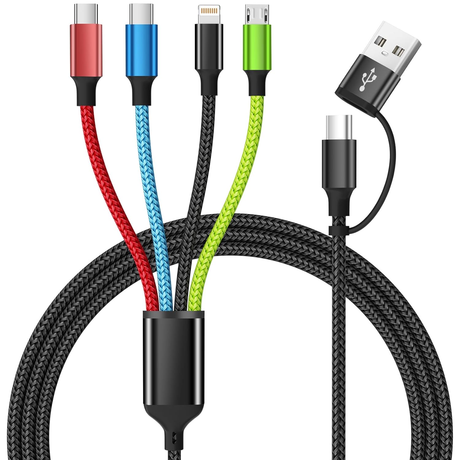 Travel 4 in 2 Multi Charging Cable with Dual Type-C, USB A/USB C Chargers for Multiple Devices, Multiple Charger Cord Compatible with Most Cell Phones/Tablets and More (1Pack, 5FT)