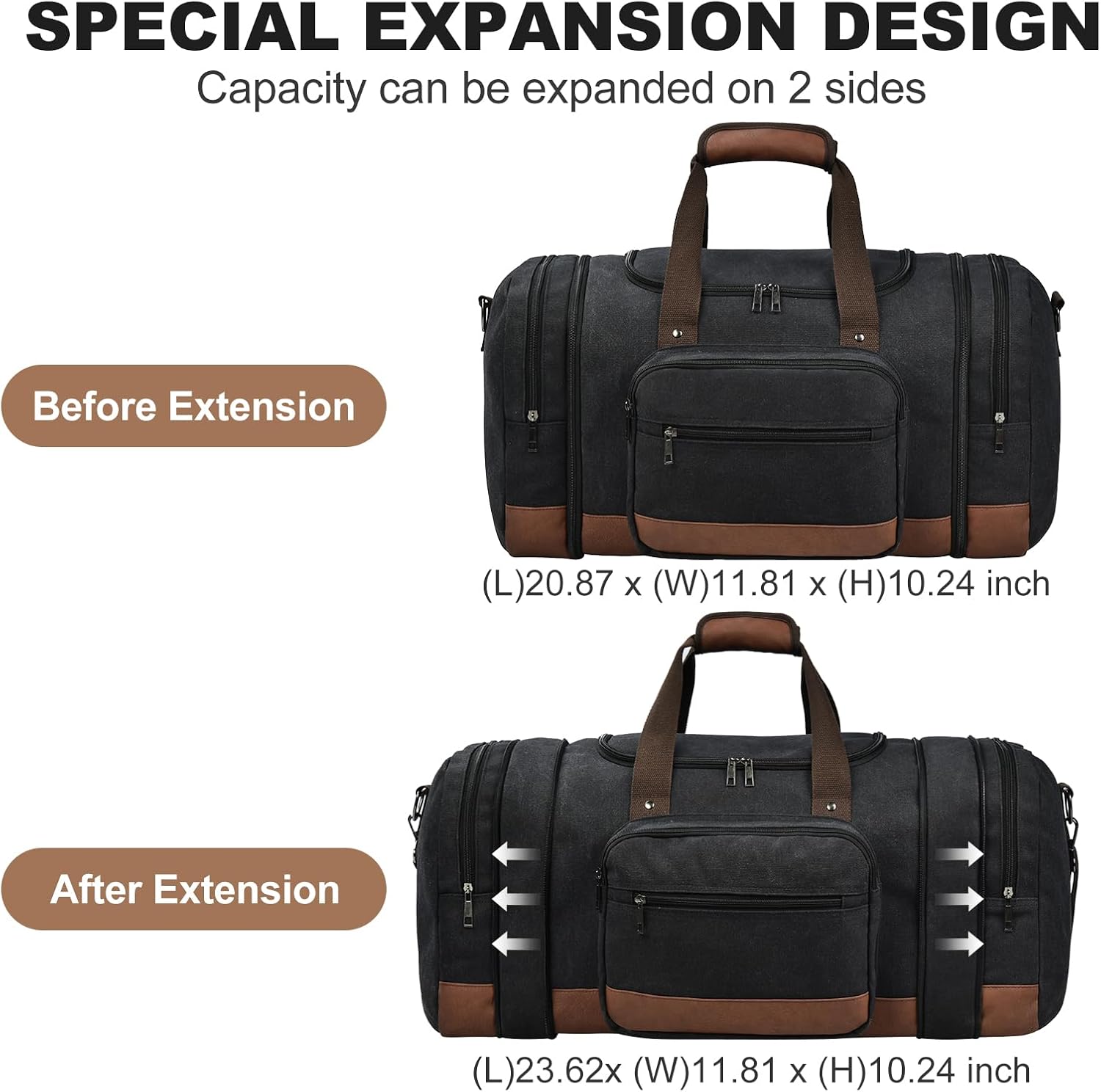 Litvyak Duffle Bag for Travel, 50L Canvas Travel Duffel Bags Overnight Weekend Gym Carry On Luggage Bag for Men & Women(Black) - Image 3