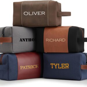 Personalized Gifts for Men - Embroidered Custom Toiletry Bags for Men, 4 Canvas & Leatherette Colors & 10 Thread Colors - Groomsmen Gifts