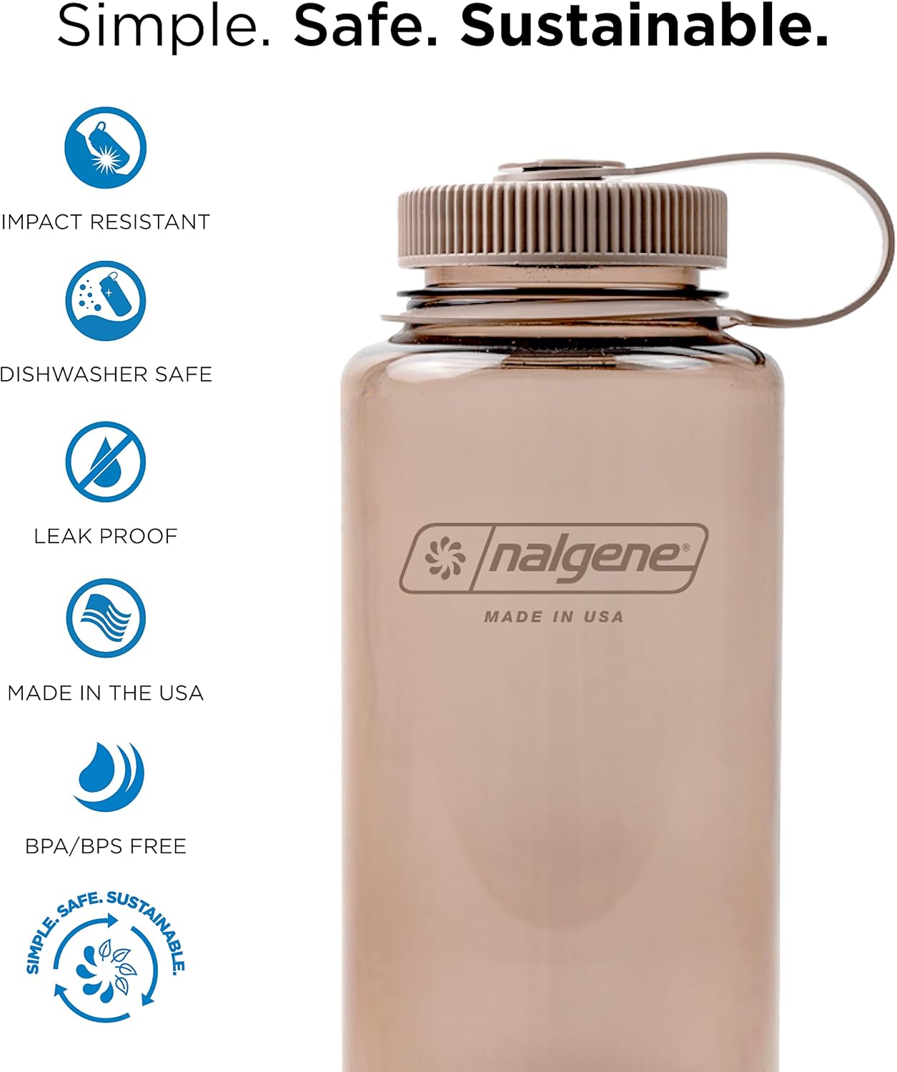 Nalgene Sustain Tritan BPA-Free Water Bottle Made with Material Derived From 50% Plastic Waste (using ISCC certified mass balance), 32 OZ, Wide Mouth - Image 2