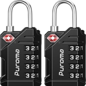 Puroma TSA Approved Travel Luggage Locks, 2 Pack Black 4 Digit Resettable Combination Code Lock with Zinc Alloy Body for Suitcase, Backpack, Laptop Bag, Gym Locker, Toolbox