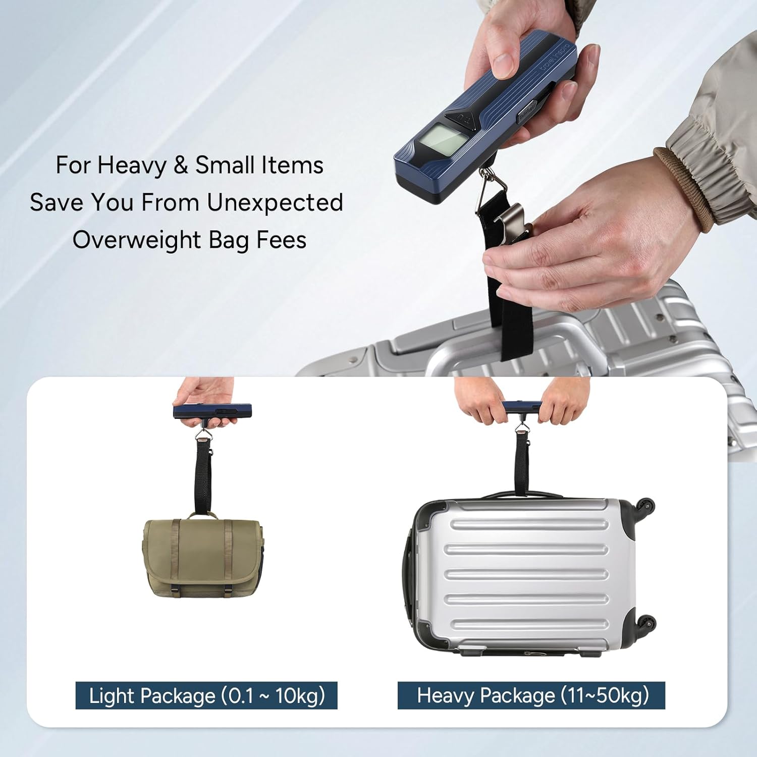 travel inspira Luggage Scale Battery-Free, Travel Essentials, Portable Handheld Digital Suitcase Weight Scale for for Travel Accessories, 110lbs/50kg (Dark Blue) - Image 9