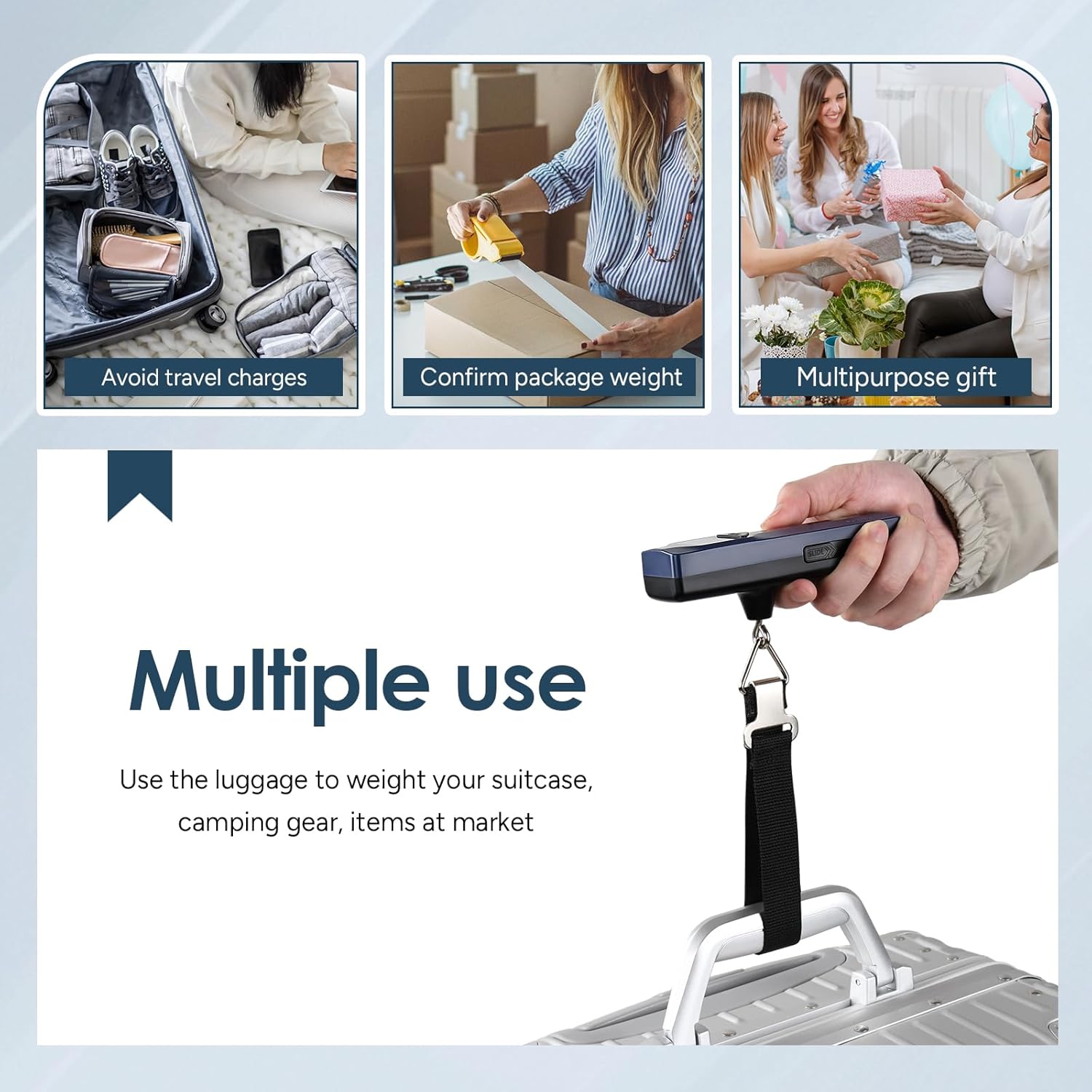 travel inspira Luggage Scale Battery-Free, Travel Essentials, Portable Handheld Digital Suitcase Weight Scale for for Travel Accessories, 110lbs/50kg (Dark Blue) - Image 6